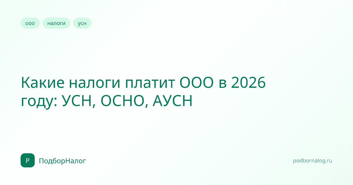 Какие налоги платит ООО в 2026 году: УСН, ОСНО, АУСН